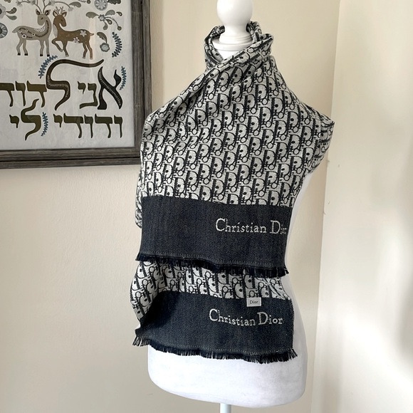 Christian Dior Cashmere Oblique Scarf Marine Bleu 540 Made In Italy 35X180cm - Picture 1 of 16